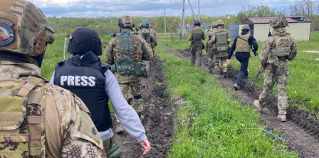 Hromadske filming crew near Kharkiv, May 2022