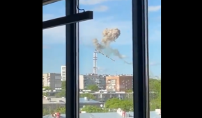The Kharkiv TV tower destroyed by Russian troops, screenshot from @maria_avdv on X