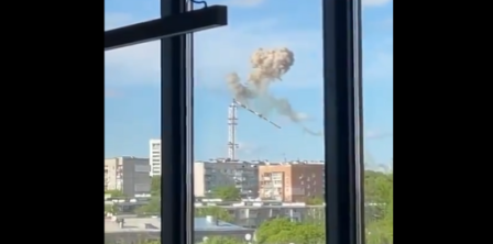 The Kharkiv TV tower destroyed by Russian troops, screenshot from @maria_avdv on X