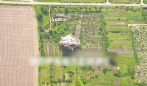 Обстріл армією РФ телевежі у Білопіллі на Сумщині, 6 травня 2024 року, скриншот ІМІ з відео російського пропагандистського телеграм-каналу