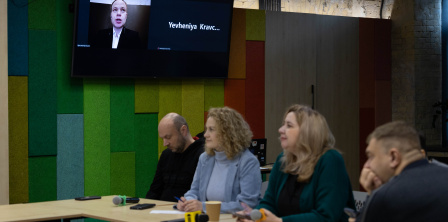 Yaroslav Yurchyshyn, chair of the Verkhovna Rada Committee on Freedom of Speech, joins the IMI's public discussion on February 21 via video call. Photo by Hanna Chabarai